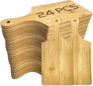24-Pack Wooden Cheese Cutting Boards - Small Charcuterie Board Set for Laser Engraving Blanks - Mini Charcuterie Boards with Handle - Bulk Wood Cutting Board