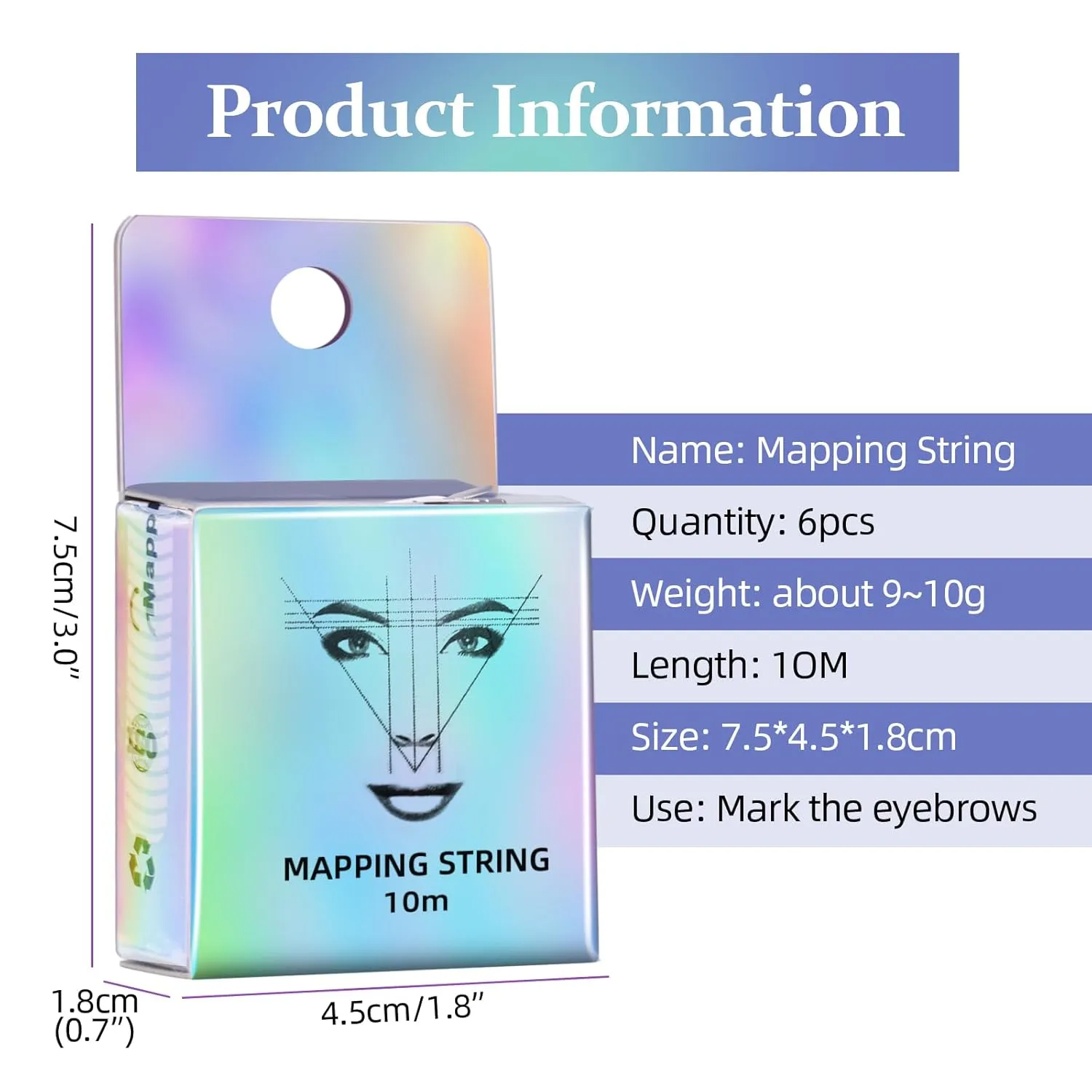 ATOMUS Eyebrow Mapping String 6 Pieces 10m(32ft) Pre-Inked Microblading String for Brow Mapping Measuring Marking Symmetrical Eyebrow Thread (Black)