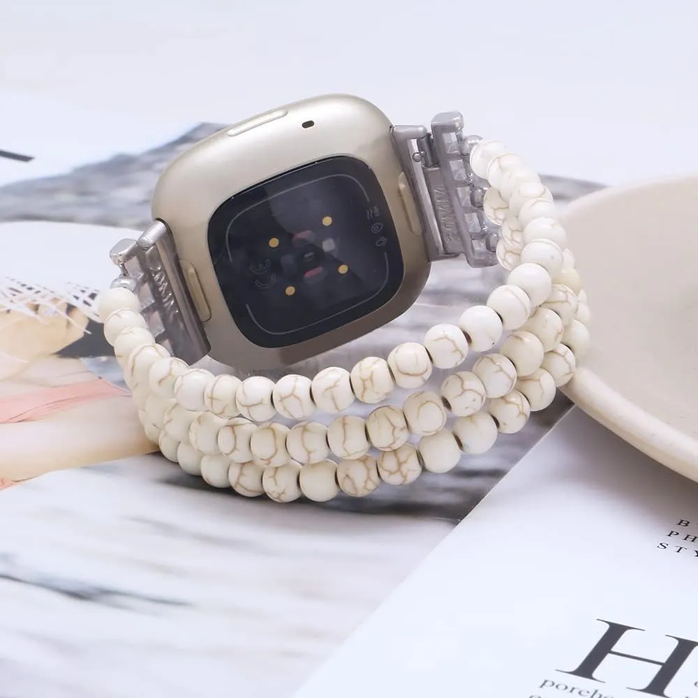C&L Accessories Bracelets Compatible with Fitbit Versa 3 Bands/Versa 4 Bands/Fitbit Sense 2/Sense Bands for Women Men Beaded Gemstone