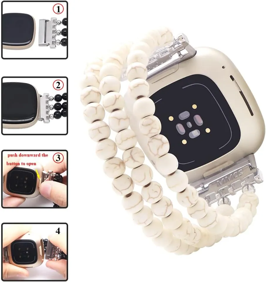 C&L Accessories Bracelets Compatible with Fitbit Versa 3 Bands/Versa 4 Bands/Fitbit Sense 2/Sense Bands for Women Men Beaded Gemstone