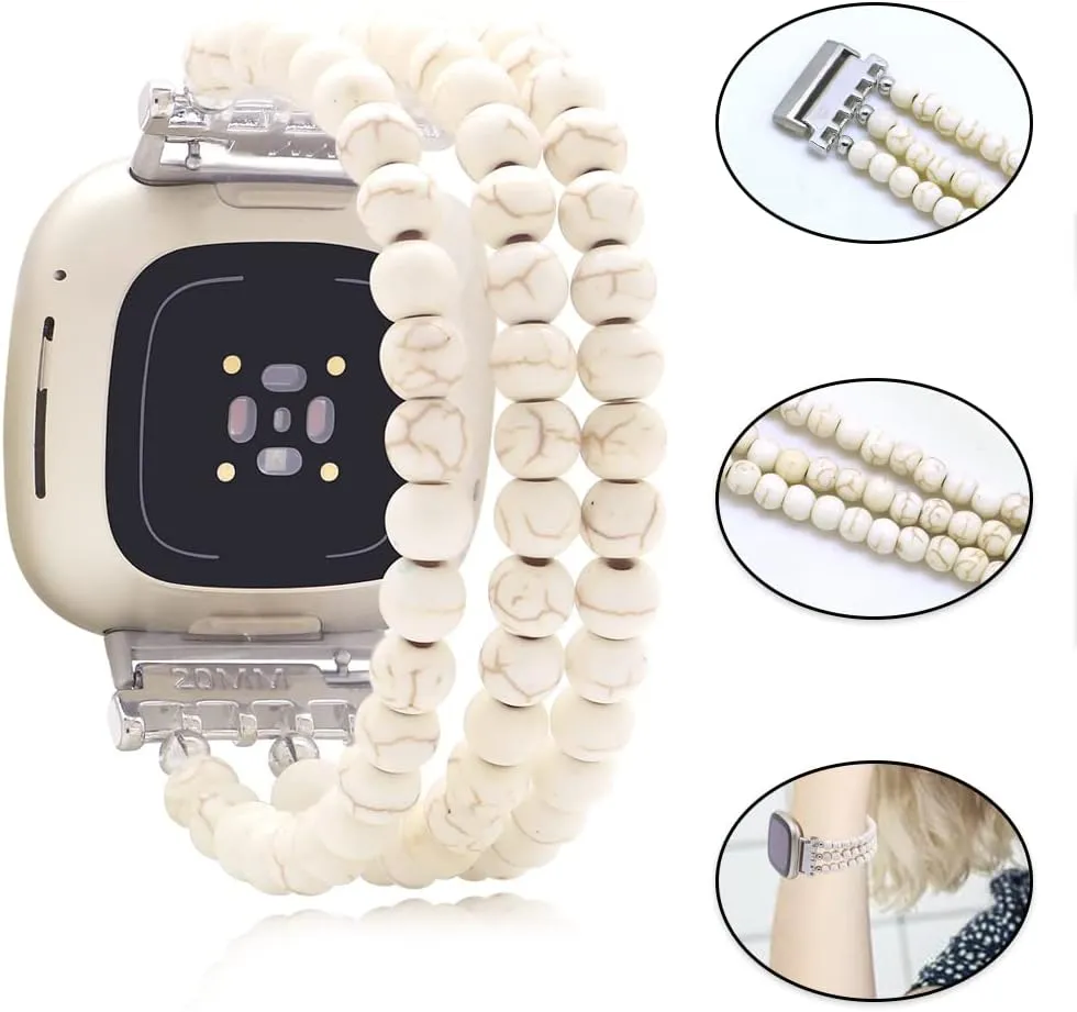 C&L Accessories Bracelets Compatible with Fitbit Versa 3 Bands/Versa 4 Bands/Fitbit Sense 2/Sense Bands for Women Men Beaded Gemstone