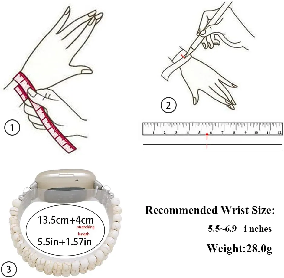C&L Accessories Bracelets Compatible with Fitbit Versa 3 Bands/Versa 4 Bands/Fitbit Sense 2/Sense Bands for Women Men Beaded Gemstone