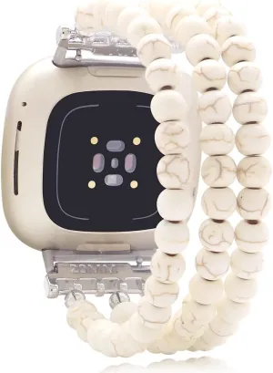 C&L Accessories Bracelets Compatible with Fitbit Versa 3 Bands/Versa 4 Bands/Fitbit Sense 2/Sense Bands for Women Men Beaded Gemstone