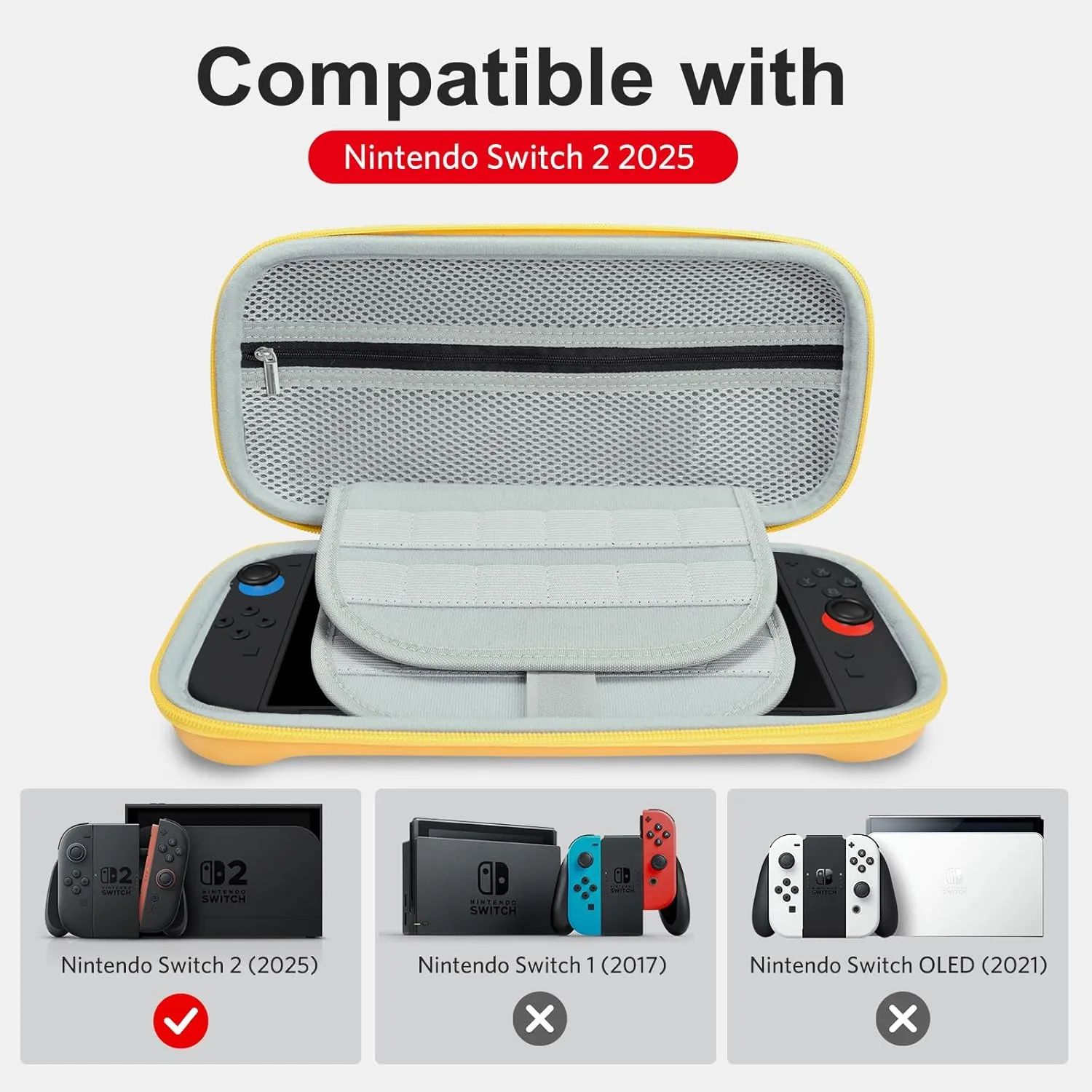 CoBak Large Capacity Carrying Case for Nintendo Switch 2 ( 2025 ) , Ultra Slim Premium EVA Travel Pouch with 24 Game Cartridges, Screen Protective Cover, Accessories Storage Bag, Yellow