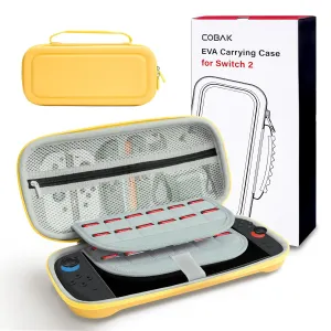 CoBak Large Capacity Carrying Case for Nintendo Switch 2 ( 2025 ) , Ultra Slim Premium EVA Travel Pouch with 24 Game Cartridges, Screen Protective Cover, Accessories Storage Bag, Yellow
