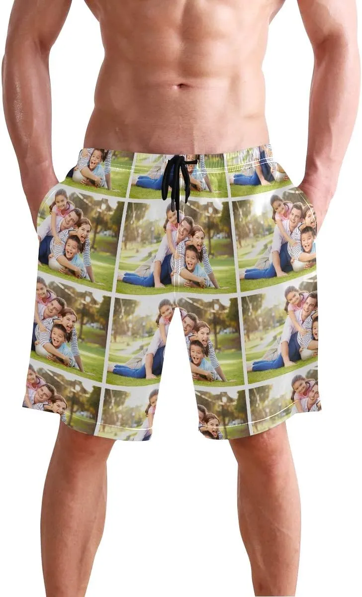 Custom Photo Mens Swim Trunks Personalized Beach Board Shorts Swim Shorts
