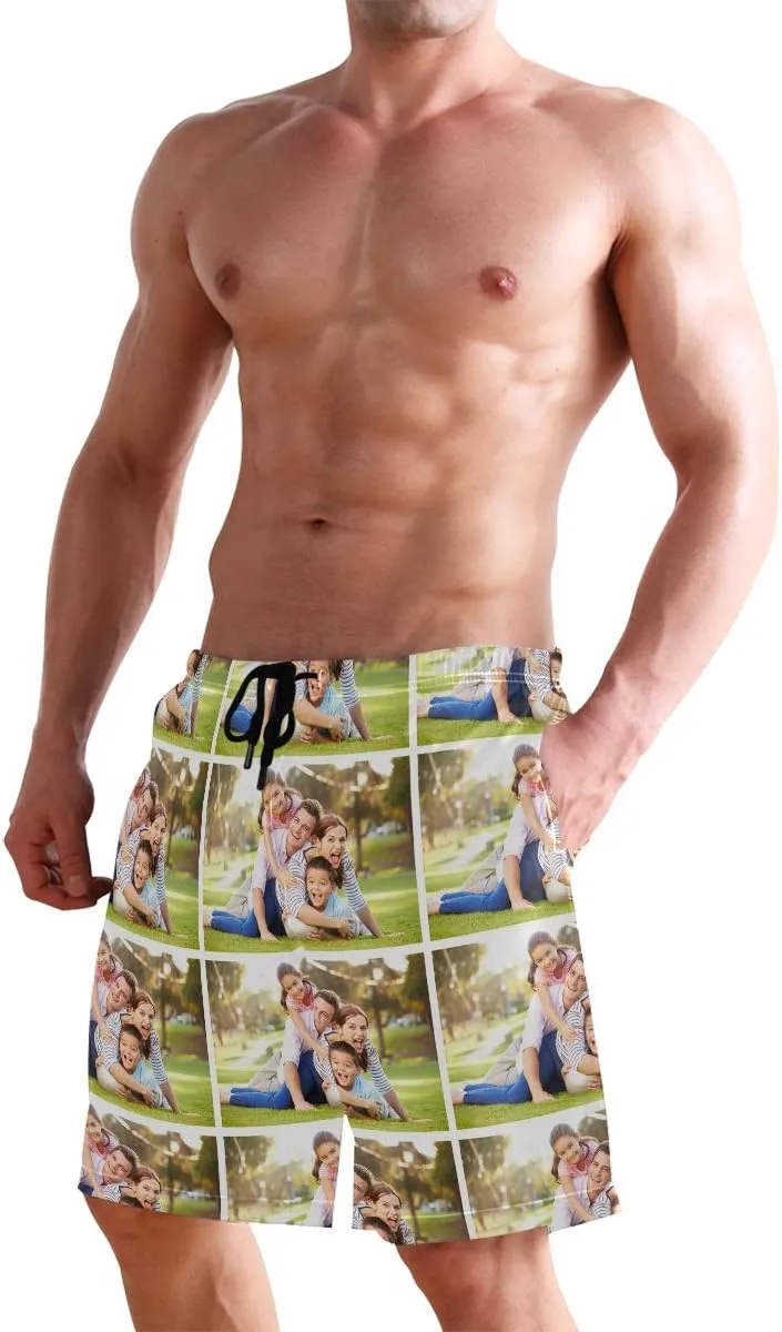 Custom Photo Mens Swim Trunks Personalized Beach Board Shorts Swim Shorts