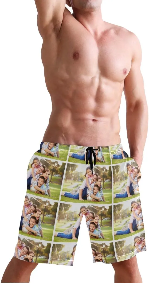 Custom Photo Mens Swim Trunks Personalized Beach Board Shorts Swim Shorts