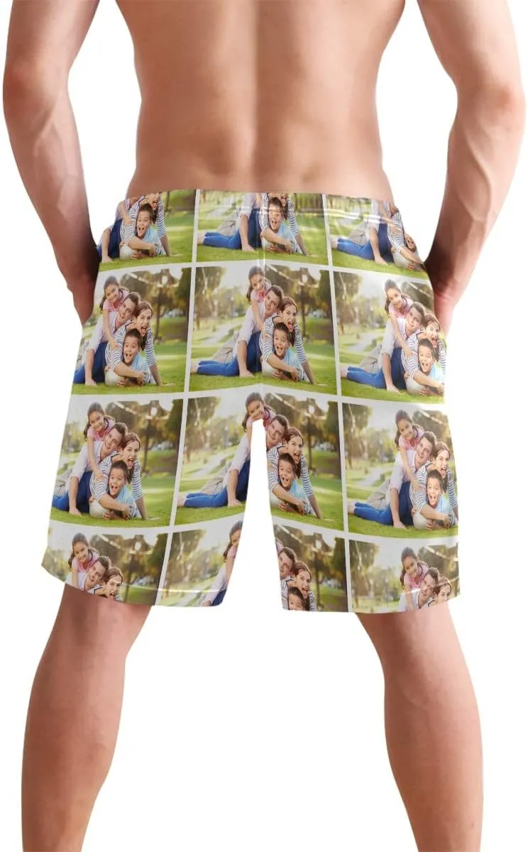 Custom Photo Mens Swim Trunks Personalized Beach Board Shorts Swim Shorts