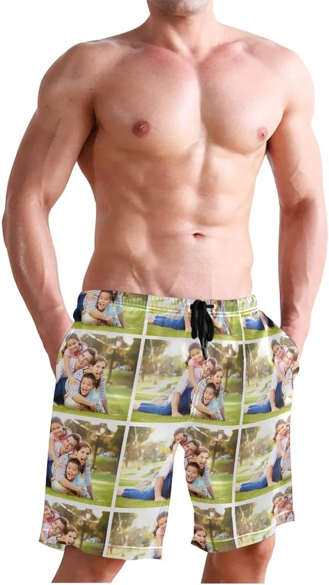 Custom Photo Mens Swim Trunks Personalized Beach Board Shorts Swim Shorts