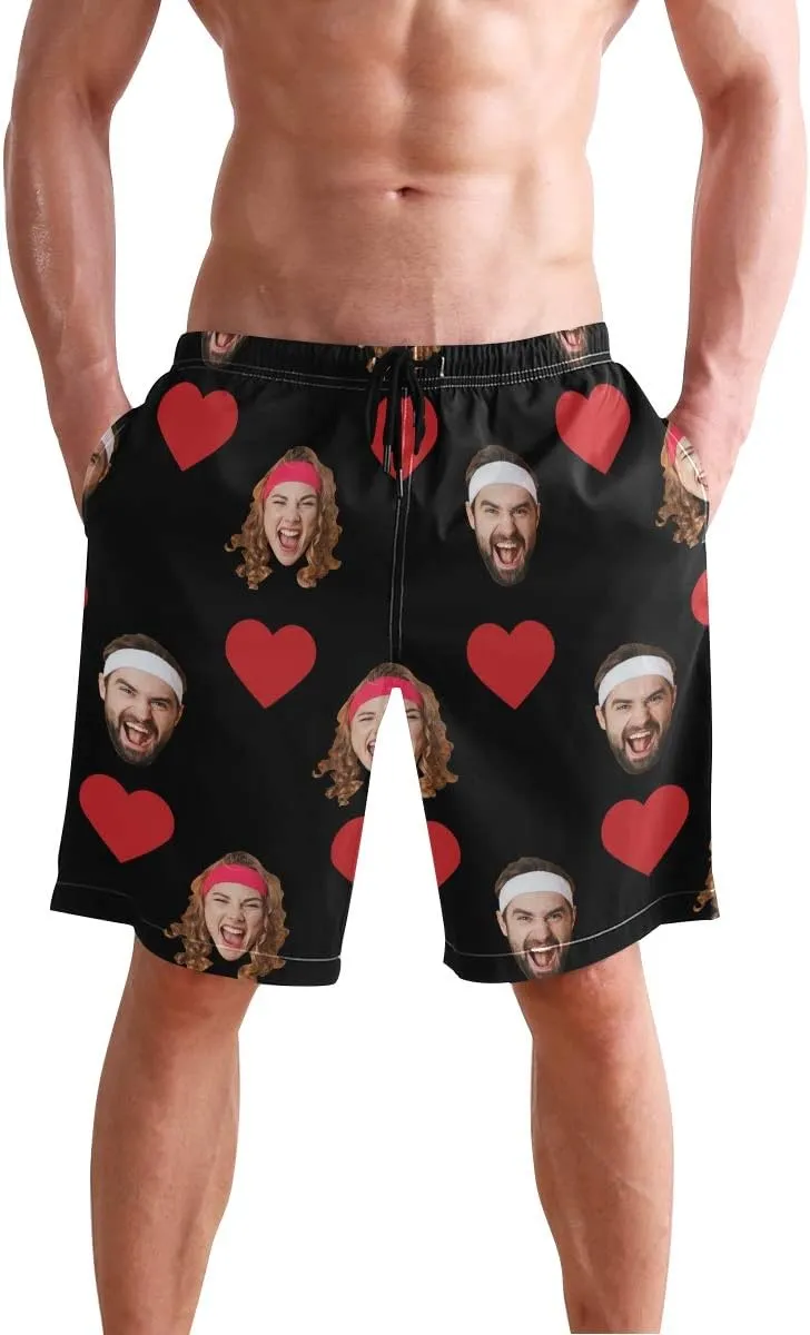 Custom Photo Mens Swim Trunks Personalized Beach Board Shorts Swim Shorts