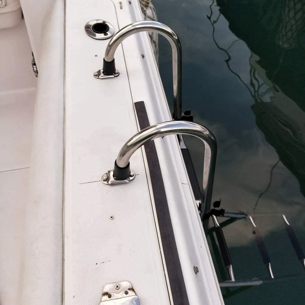 Dock Boat Ladders Stainless Steel 4 Steps Boat Ladder, Heavy Duty Foldable Top Mount Pontoon Boat Ladder with Rubber Steps, for Swimming Pool Yacht Dock Ladder