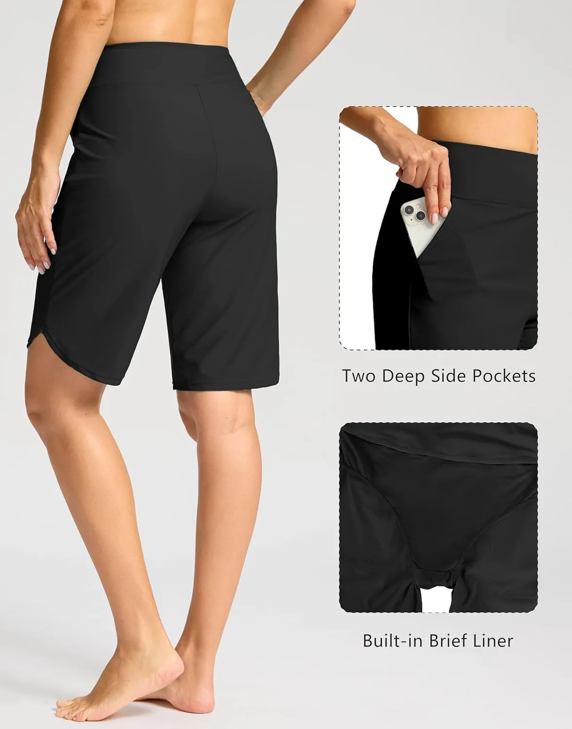G Gradual Women's High Waisted Swim Board Shorts 11" Knee Length Beach Swimming Long Shorts for Women with Pockets Liner