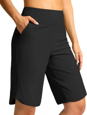 G Gradual Women's High Waisted Swim Board Shorts 11" Knee Length Beach Swimming Long Shorts for Women with Pockets Liner