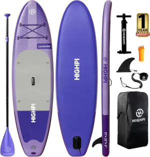 Highpi Inflatable Stand Up Paddle Board Premium SUP Accessories, Backpack, Wide Stance, Surf Control, Non-Slip Deck, Leash, Paddle and Pump, Standing Boat for Youth and Adult