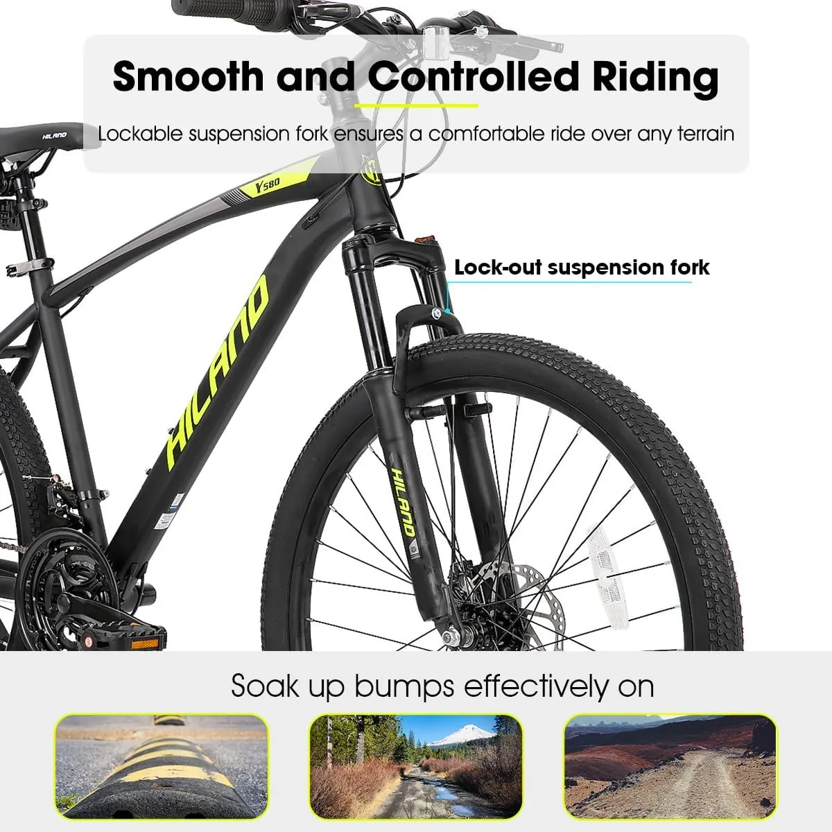 HILAND Mens and Womens Mountain Bike, 26 Inch 21 Speed Mountain Bicycle with Dual Disc Brake, Front Suspension Fork, High Carbon Steel Frame Urban Commuter Bike for Adults