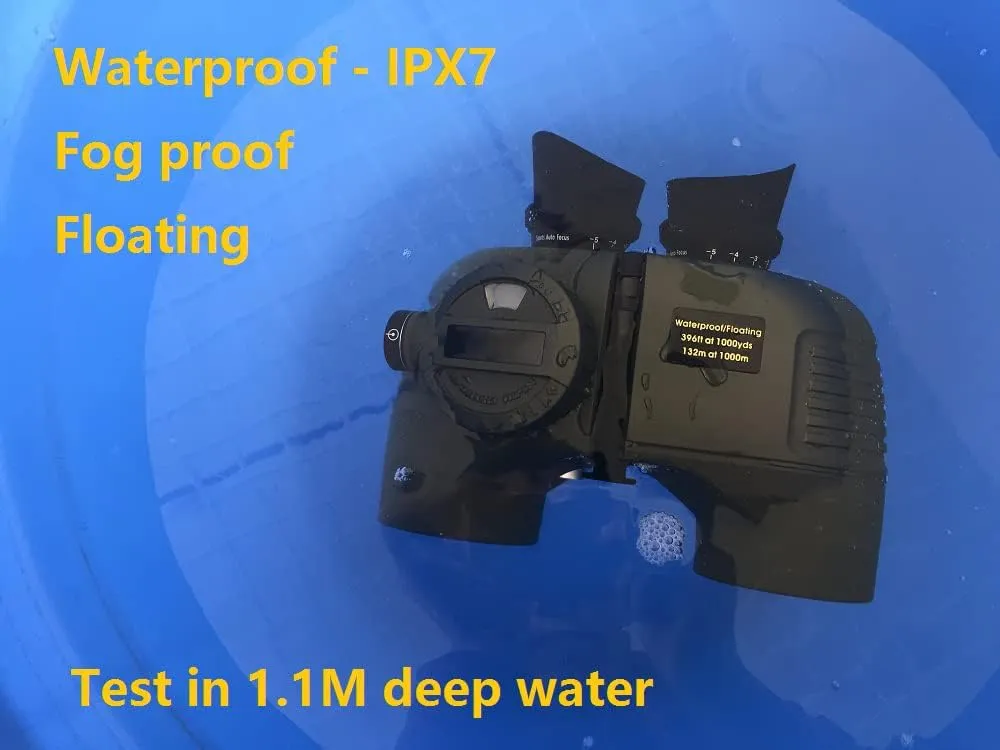 Hooway 7x50 HD Waterproof Military Marine Binoculars w/Internal Rangefinder & Compass for,Bird Watching,Boating and More(Black)