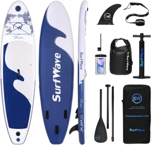 Inflatable Stand Up Paddle Board - 11' for Adults & Beginners, with Accessories (Blue Grey)