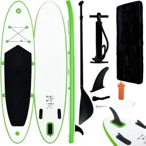 Inflatable Stand Up Paddle Board Set, Puncture-Proof and Durable, Includes Oar and Carrying Bag, Green and White