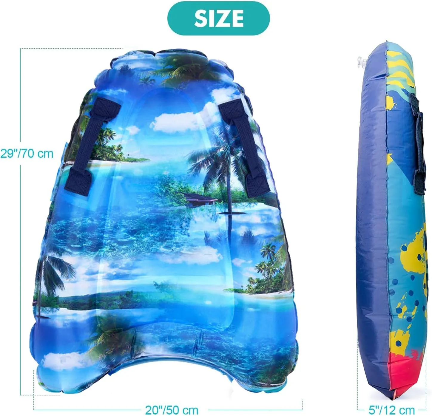 Inflatable Surf Body Board,Inflatable Surfboard Kickboard with Handles Foldable Swimming Pool Floating Pad for Both Adults Beginner and Childs Portable Boogie Boards