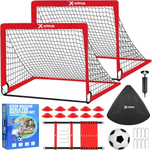 Kids Soccer Goals for Backyard Set- 2 of 6X4/ 4X3 ft Toddler Soccer Goal Training Equipment with Soccer Ball, Ladder, Pop Up Soccer Net for Kids Age 3-5 4-6 6-8 8-12 10-12 Outdoor Games Sports Gift