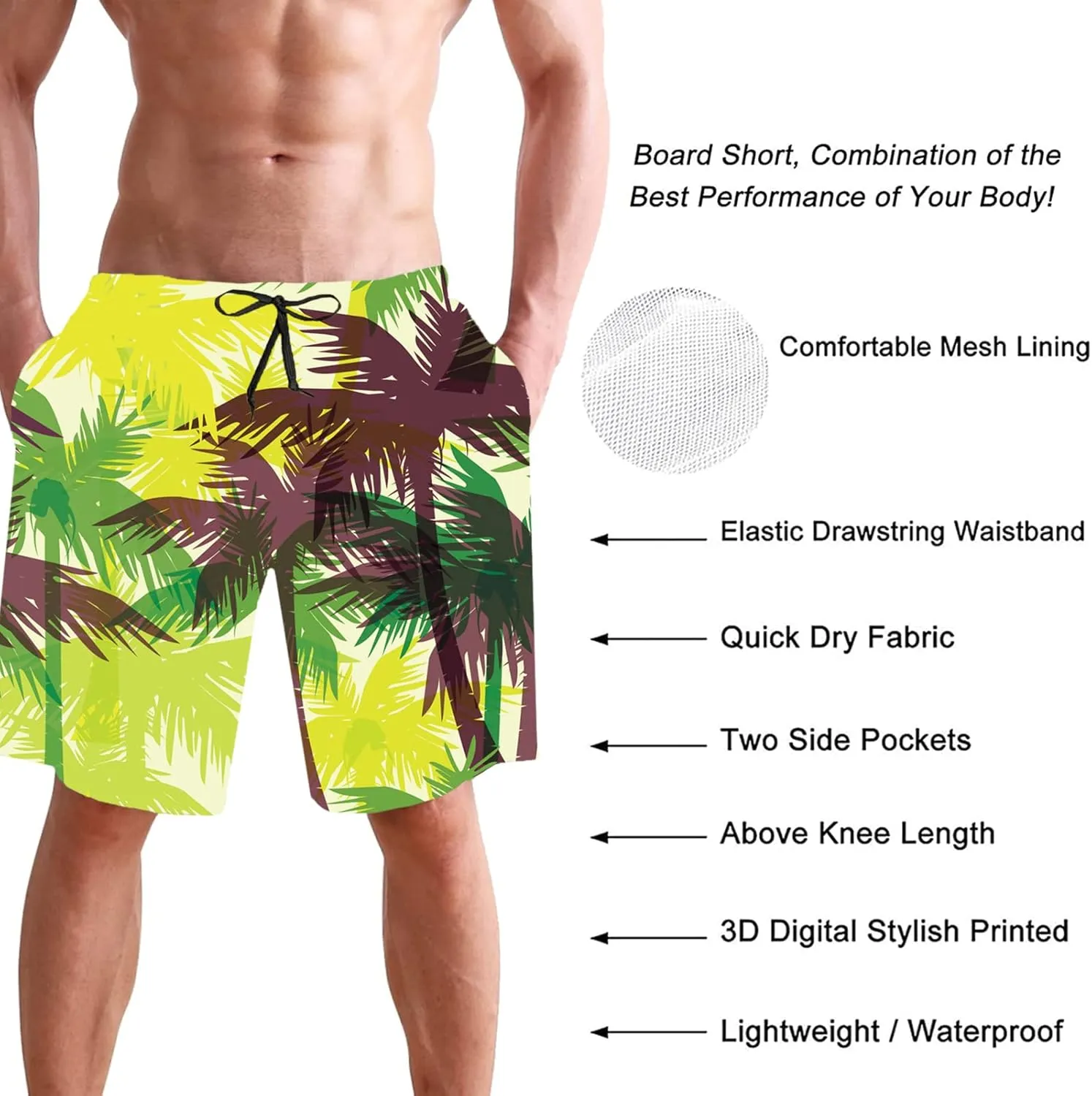 Men's Swim Trunks Quick Dry Swimming Trunks Upside Down Pineapple Beach Shorts with Mesh Lining and Pockets