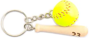 Personalized Baseball Keychain, Engraved Name Number, Sports Fan Miniature Baseball Softball Wood Bat (White Ball)