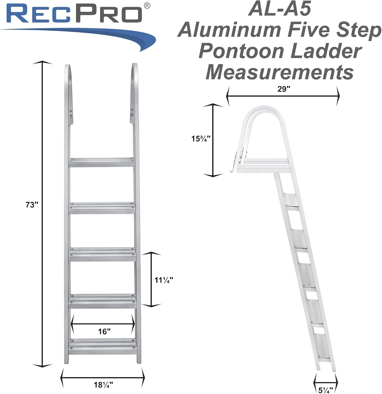 RecPro Marine Pontoon Boat Dock Heavy Duty Aluminum Removable Boarding Ladder (5-Step)