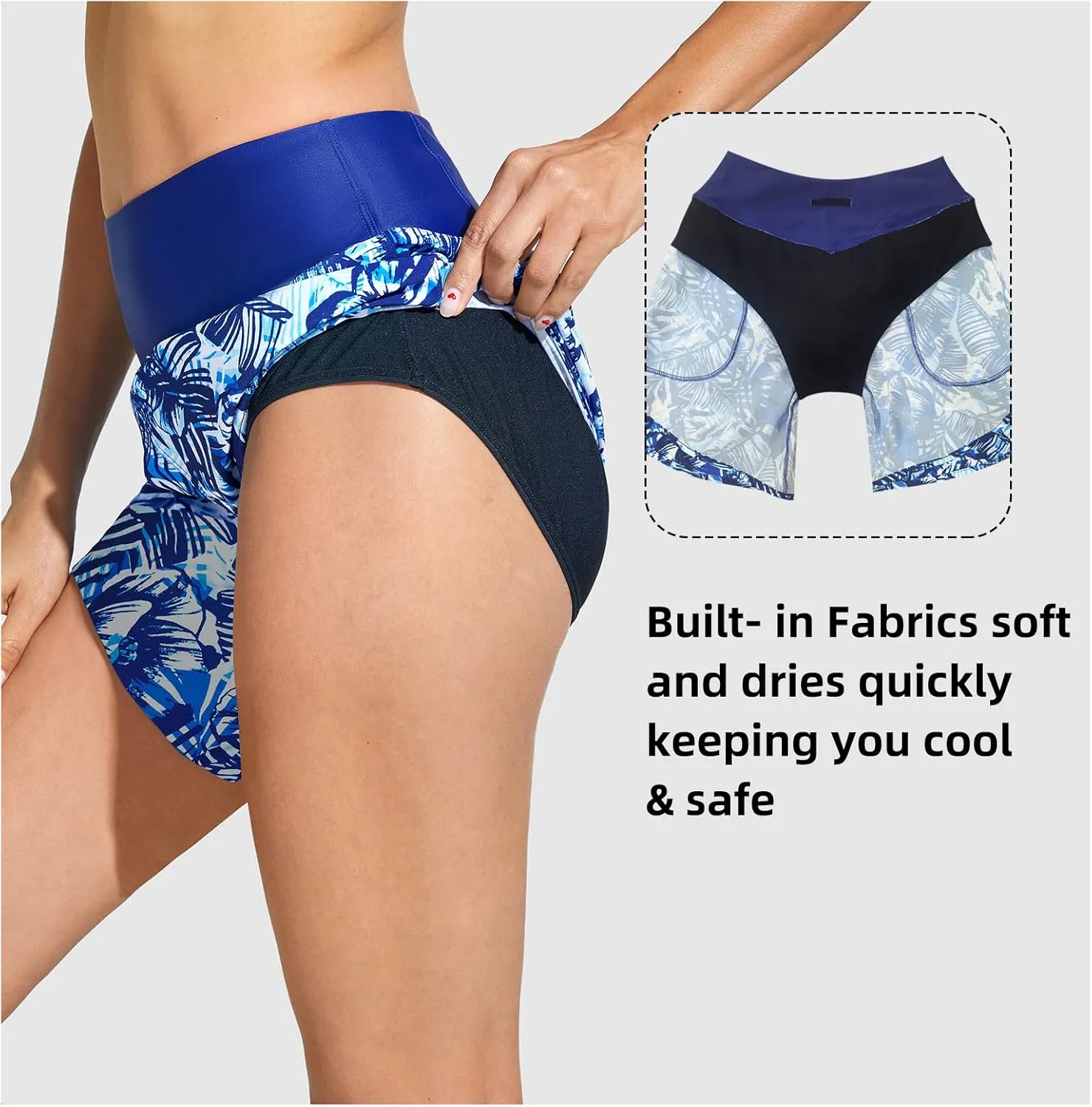 Swim Shorts Women High Waisted Tummy Control Swim Board Shorts Quick Dry Bathing Suit Swimwear Bottoms with Liner