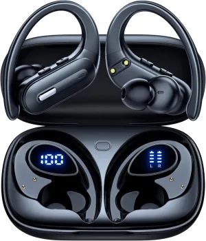 Wireless Earbuds ANC Noise Cancelling Bluetooth 5.3 Headphones 90 Hrs Playtime Earbuds with Wireless Charging Case Power Display Over-Ear Earphones with Earhooks Waterproof Stereo for Android Phone