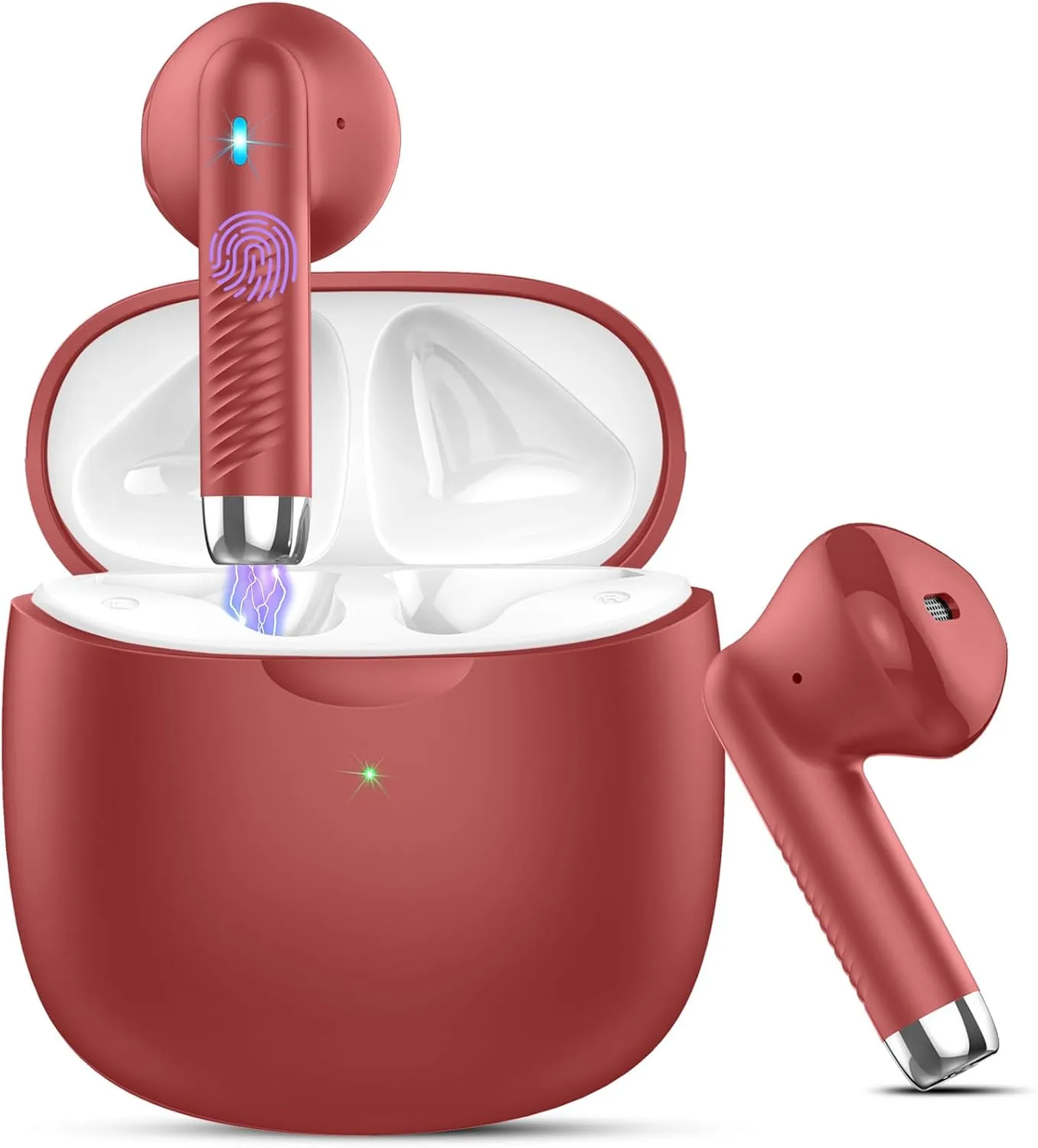 Wireless Earbuds, Bluetooth 5.3 Headphones in Ear with Noise Cancelling Mic, Bluetooth Earbuds Stereo Bass, IP7 Waterproof Sports Earphones, 32H Playtime USB C Charging Ear Buds Red for Android iOS