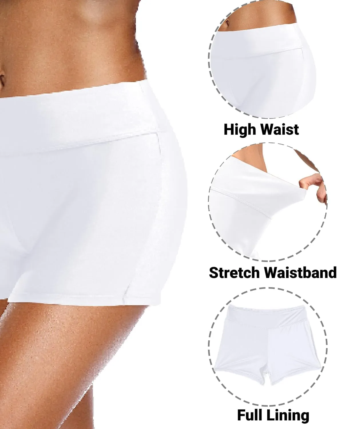 Zmart Women's 3" High Waisted Swim Shorts Full Coverage Swimsuit Bottoms Bathing Suit Boy Shorts